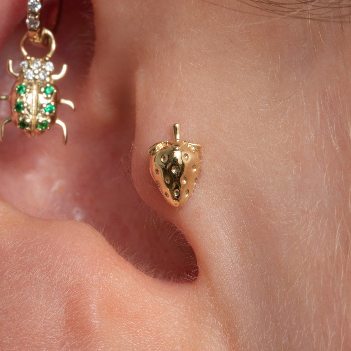 9k solid yellow gold Strawberry flat back labret stud earring 6mm Cartilage Studs Laura Bond Jewellery