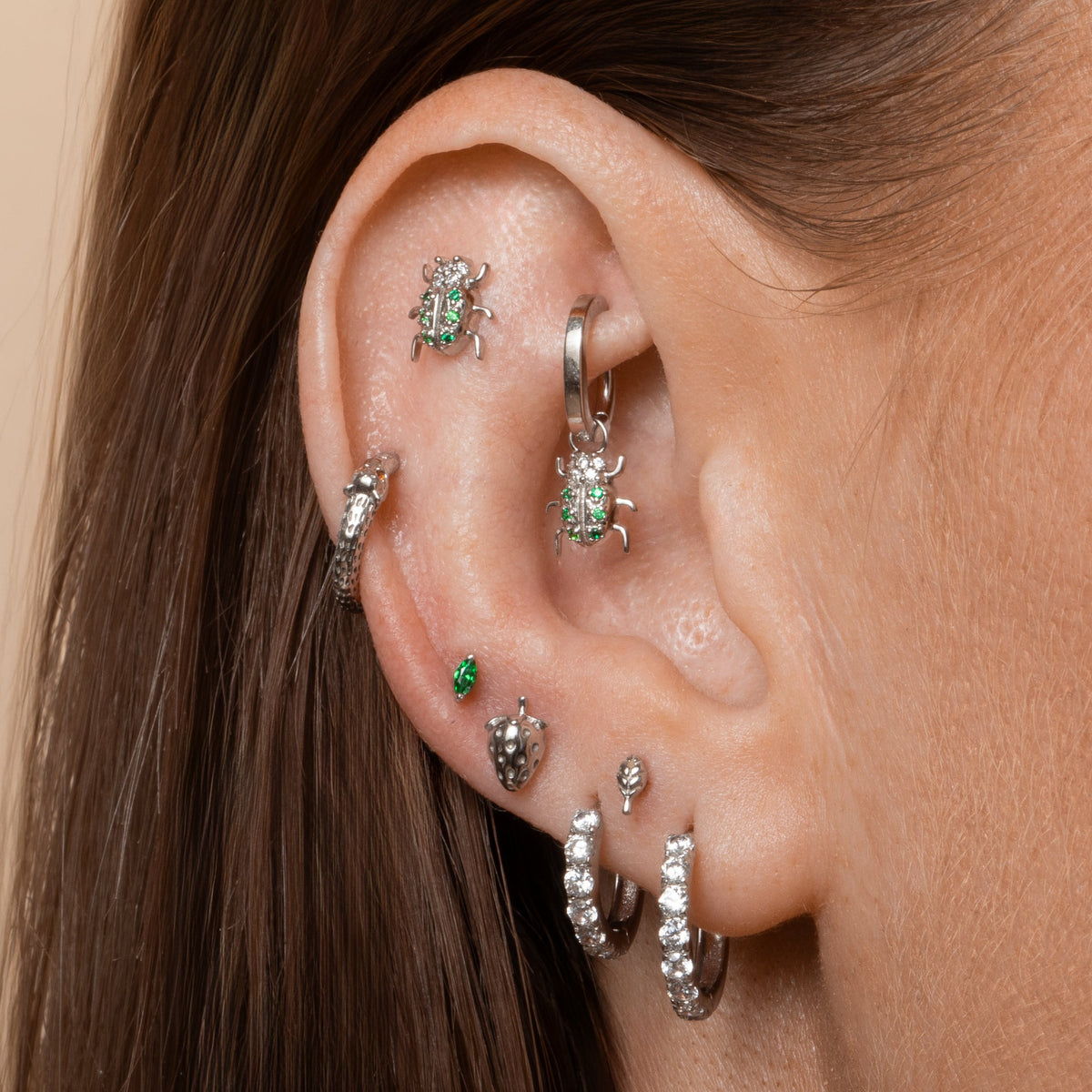 14k solid white gold green tiny marquise flat back labret stud earring 8mm Cartilage Studs Laura Bond Jewellery
