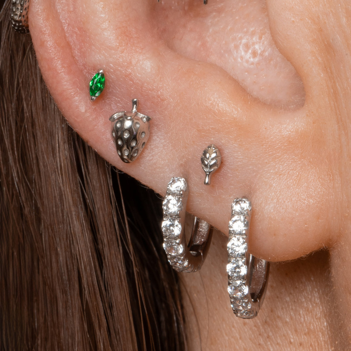 14k solid white gold tiny Leaf flat back labret stud earring 8mm Cartilage Studs Laura Bond Jewellery