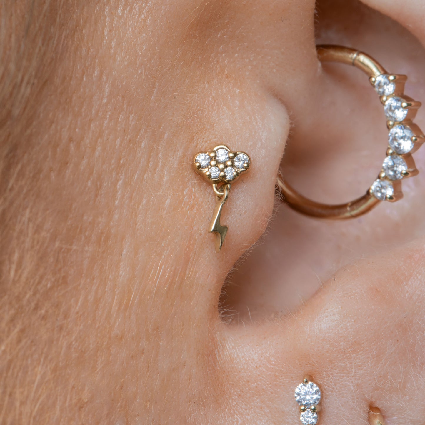 Laura Bond Jewellery Bold and Gold Edinburgh 9k solid yellow gold storm cloud flat back labret stud earring Cartilage Studs