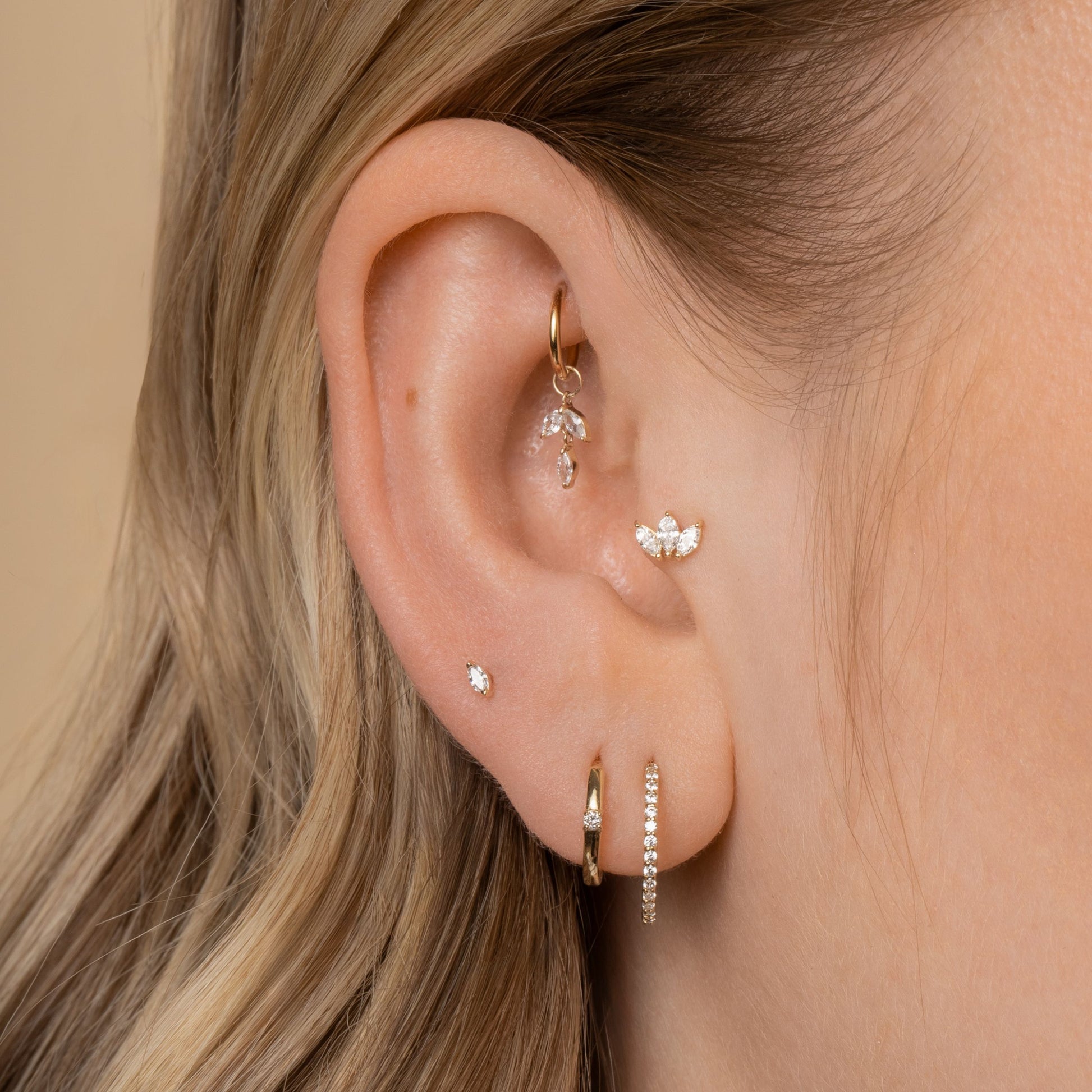 Laura Bond Jewellery Diamonds by Laura Bond - 14k solid yellow gold lotus marquise stud Cartilage Studs