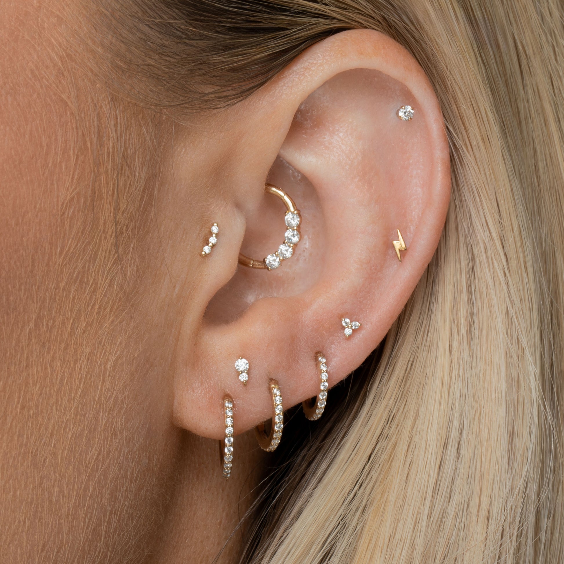 Laura Bond Jewellery 9k solid yellow gold tiny pixie flat back labret stud earring 6mm Cartilage Studs