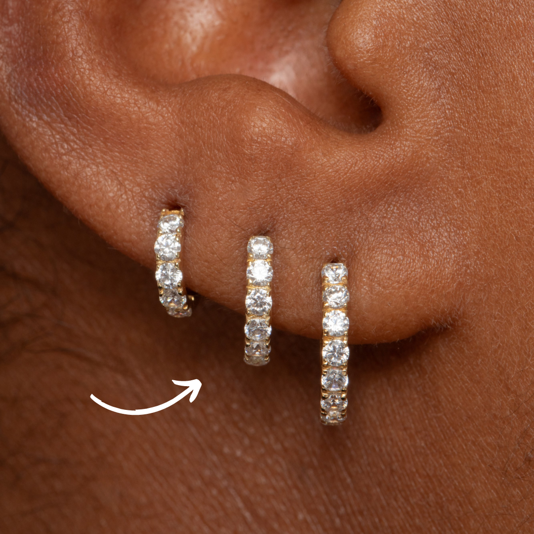 Laura Bond Jewellery 9k solid yellow gold 8mm simple crystal huggie earring Huggies and Hoops