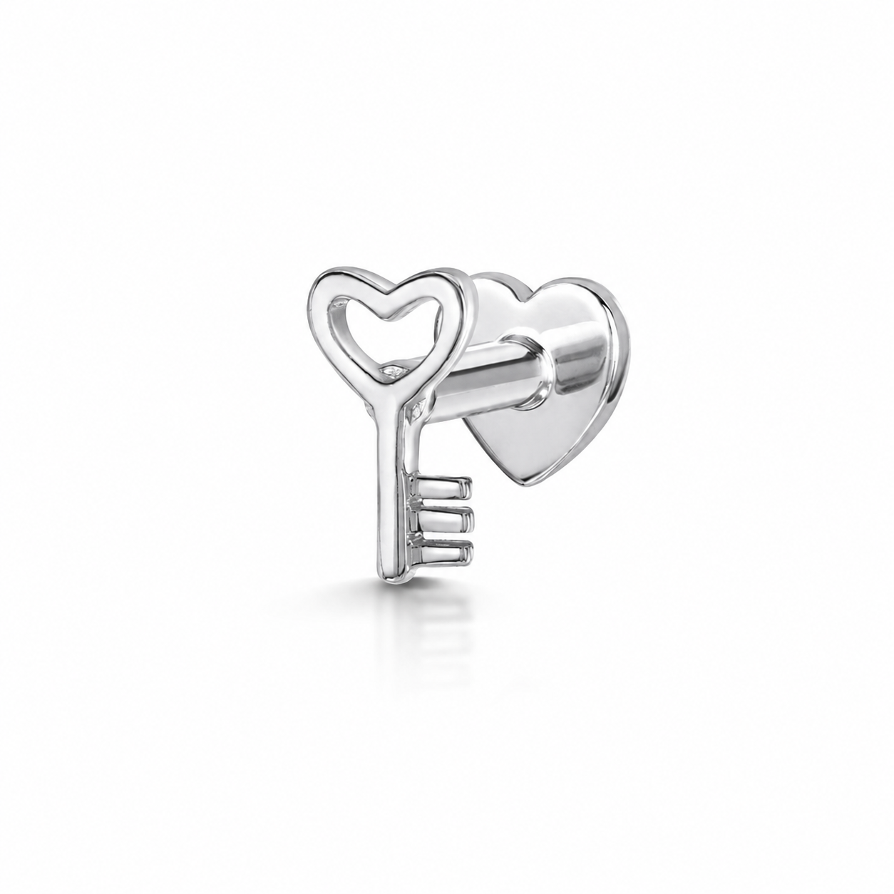Laura Bond Jewellery 14k solid white gold Love Key flat back labret stud earring 8mm Cartilage Studs