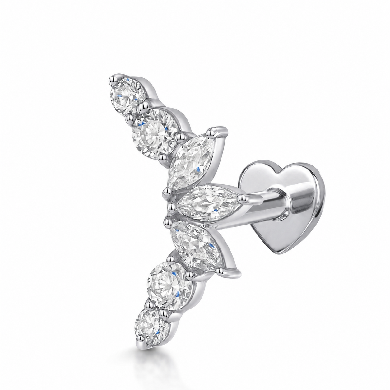 Laura Bond Jewellery 14k solid white gold Secret Flutter flat back labret stud earring 8mm Cartilage Studs