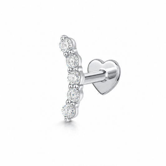 Laura Bond Jewellery 14k solid white gold Glow Arc flat back labret stud earring 8mm Cartilage Studs