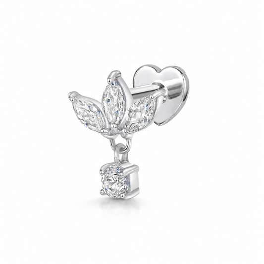 Laura Bond Jewellery 9k solid white gold Lotus drop flat back labret stud earring 6mm Cartilage Studs