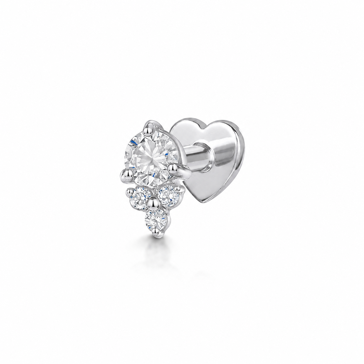 Laura Bond Jewellery 9k solid white gold Trio Glow flat back labret stud earring 6mm Cartilage Studs