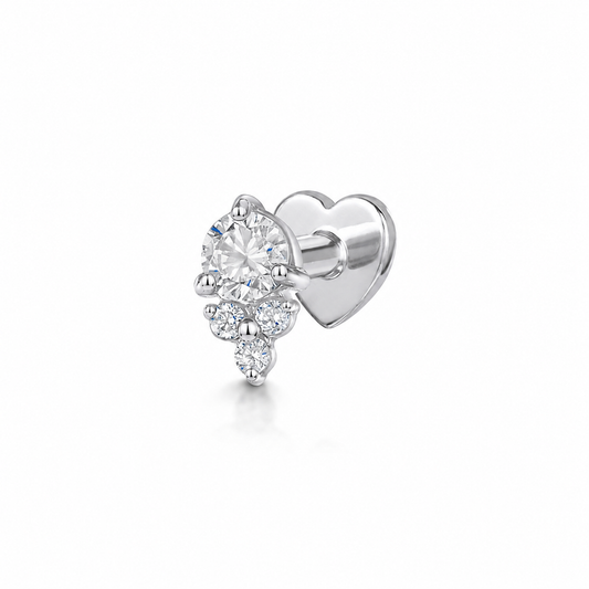 Laura Bond Jewellery 9k solid white gold Trio Glow flat back labret stud earring 6mm Cartilage Studs