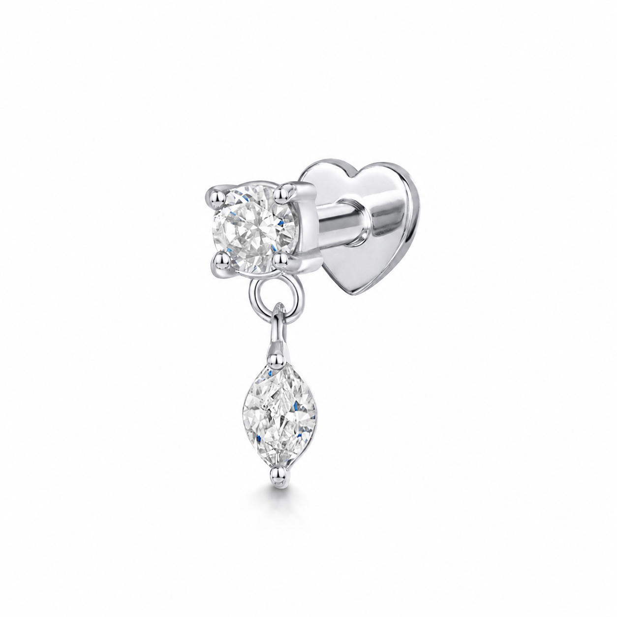 Laura Bond Jewellery 14k solid white gold Crystal Moon Drop flat back labret stud earring 8mm Cartilage Studs