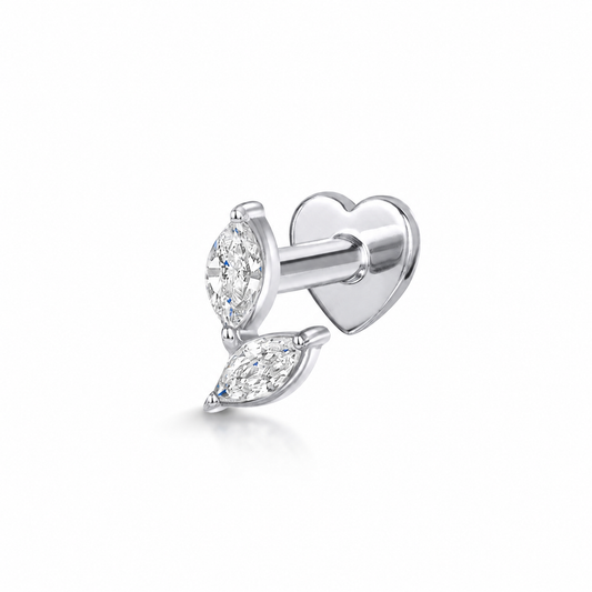 Laura Bond Jewellery 14k solid white gold Twin Bloom flat back labret stud earring 8mm Cartilage Studs