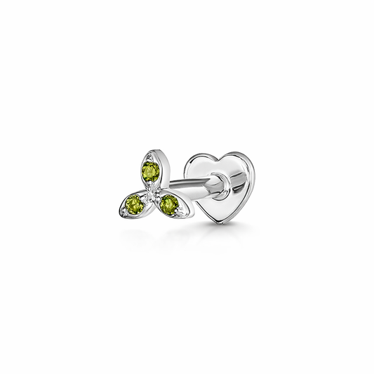 Laura Bond Jewellery Bold and Gold Edinburgh 9k solid white gold olive green Spira flat back labret stud earring 6mm Cartilage Studs