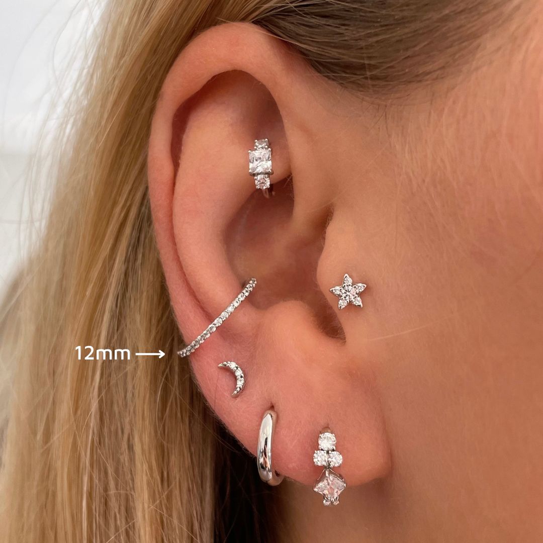 Laura Bond Jewellery 9k solid white gold crystal clicker hoop earring Huggies and Hoops