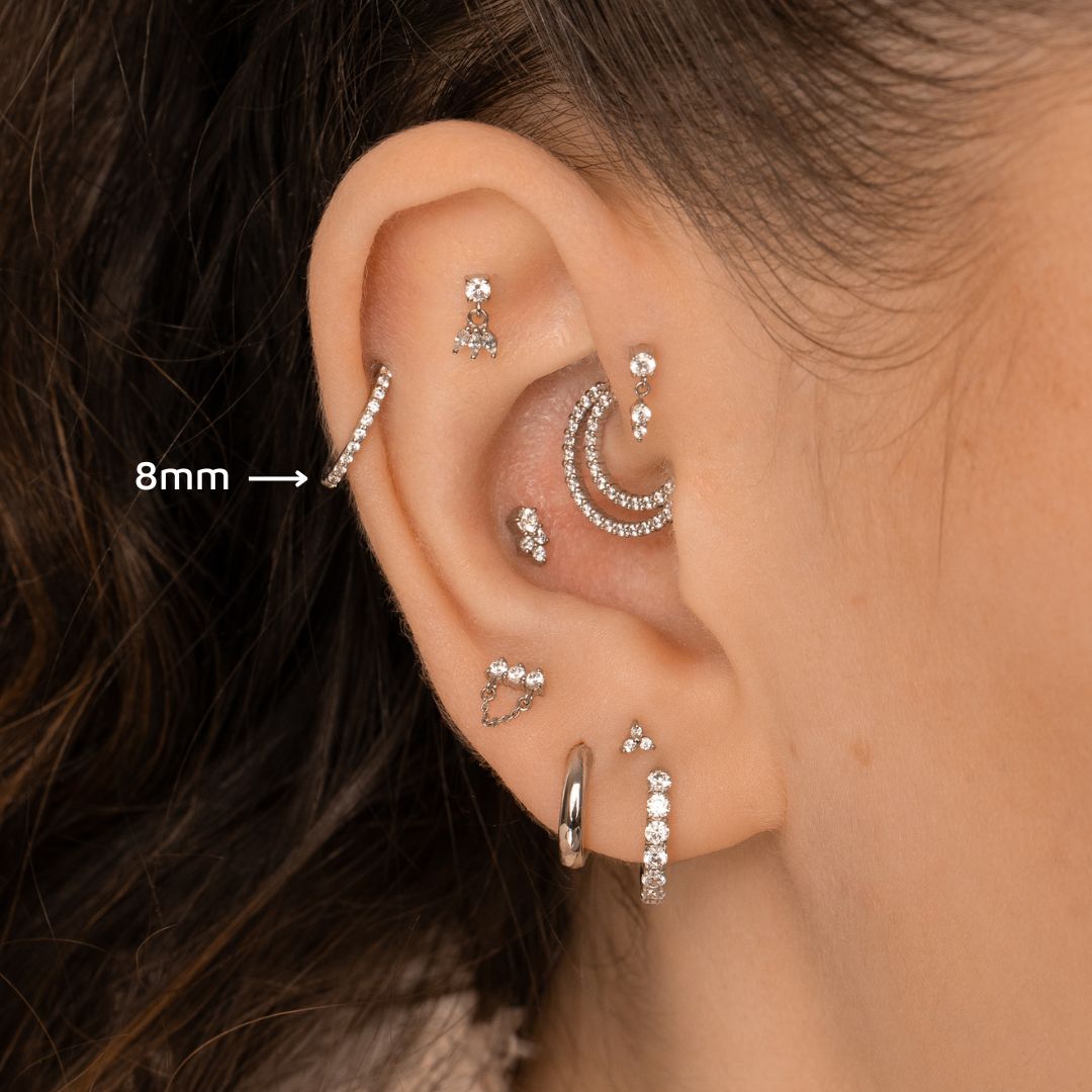 Laura Bond Jewellery 9k solid white gold crystal clicker hoop earring Huggies and Hoops