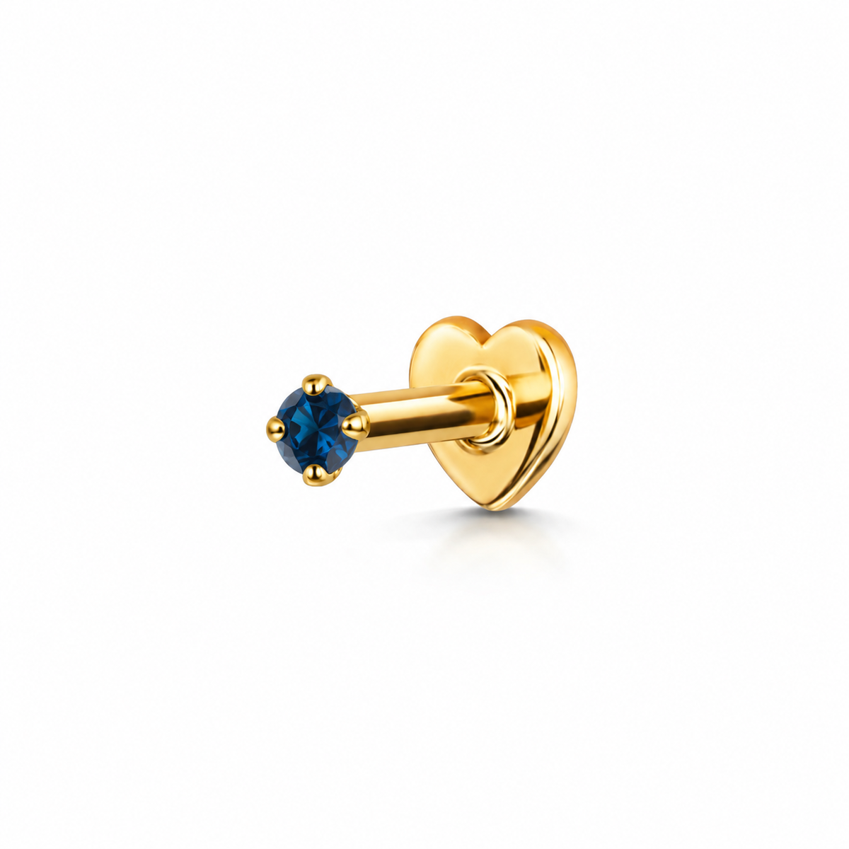9k solid yellow gold 2mm blue tiny crystal gem flat back labret stud earring 6mm Cartilage Studs Laura Bond Jewellery