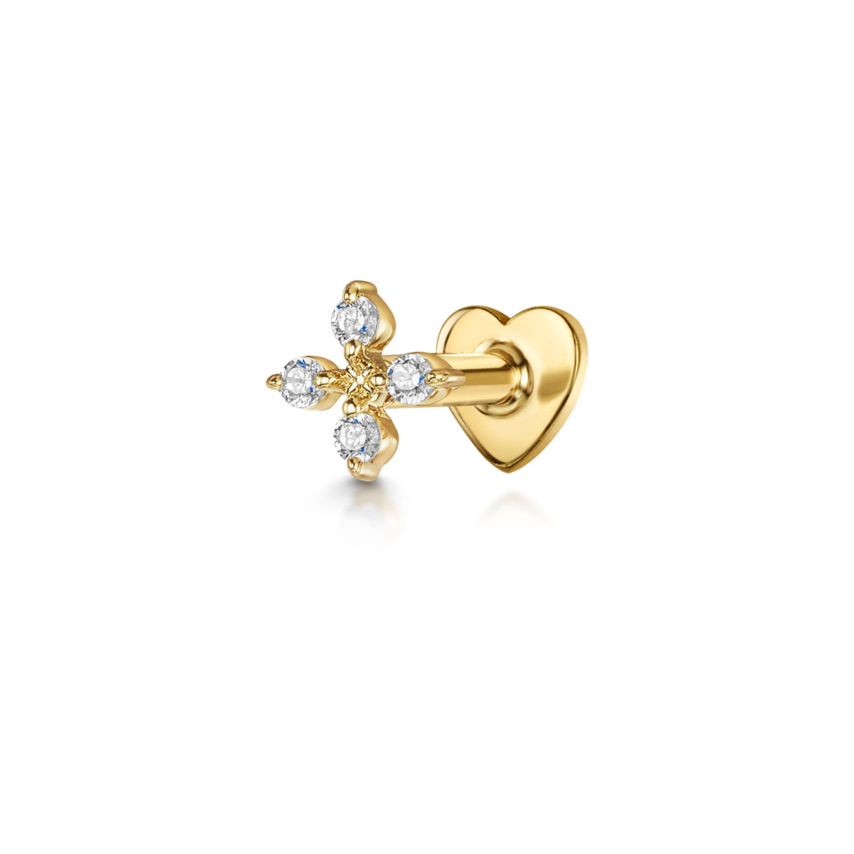 14k solid yellow gold Posy flat back labret stud earring 8mm Cartilage Studs Laura Bond Jewellery