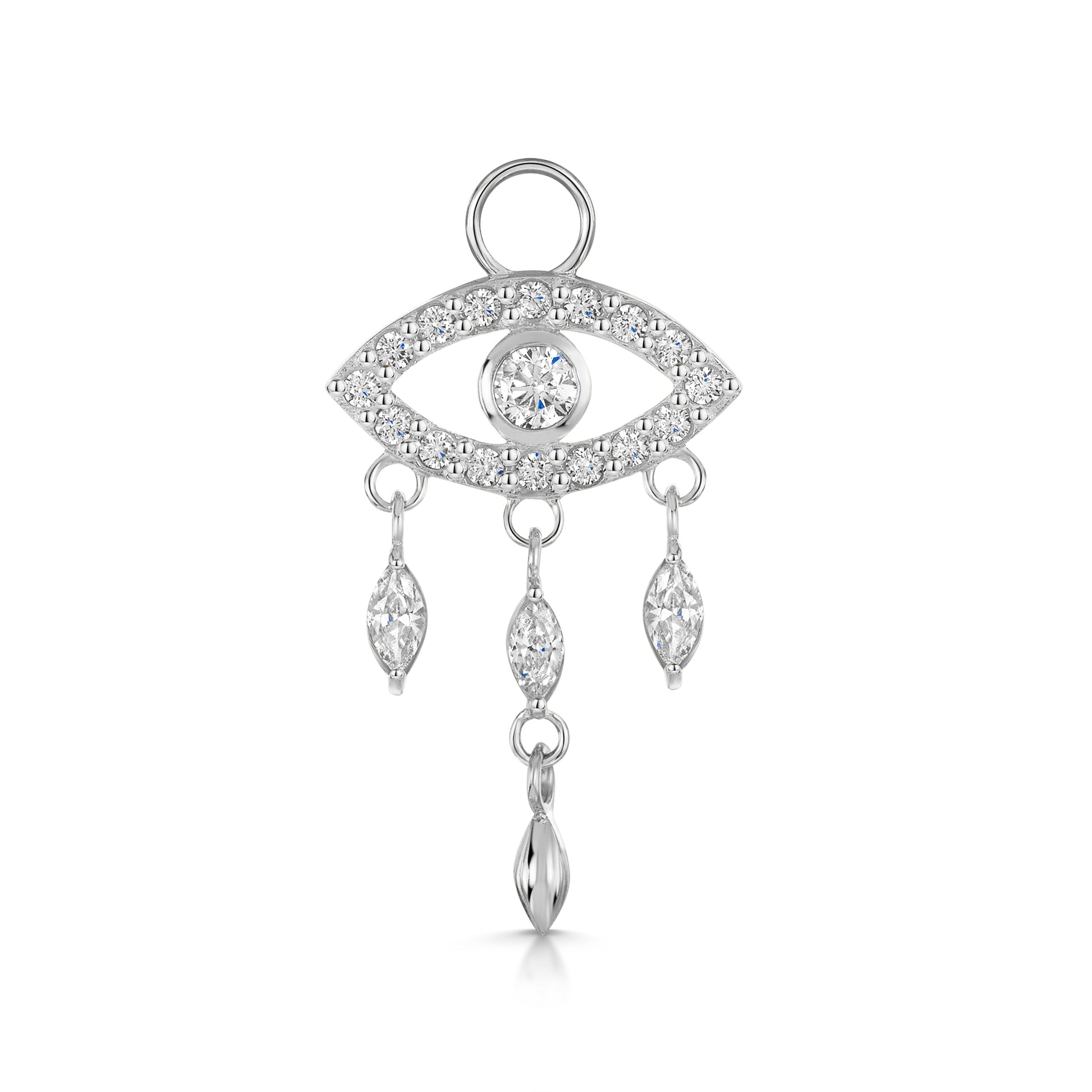Laura Bond Jewellery 9k solid white gold Mystic Eye marquise drop earring charm Chains and Charms