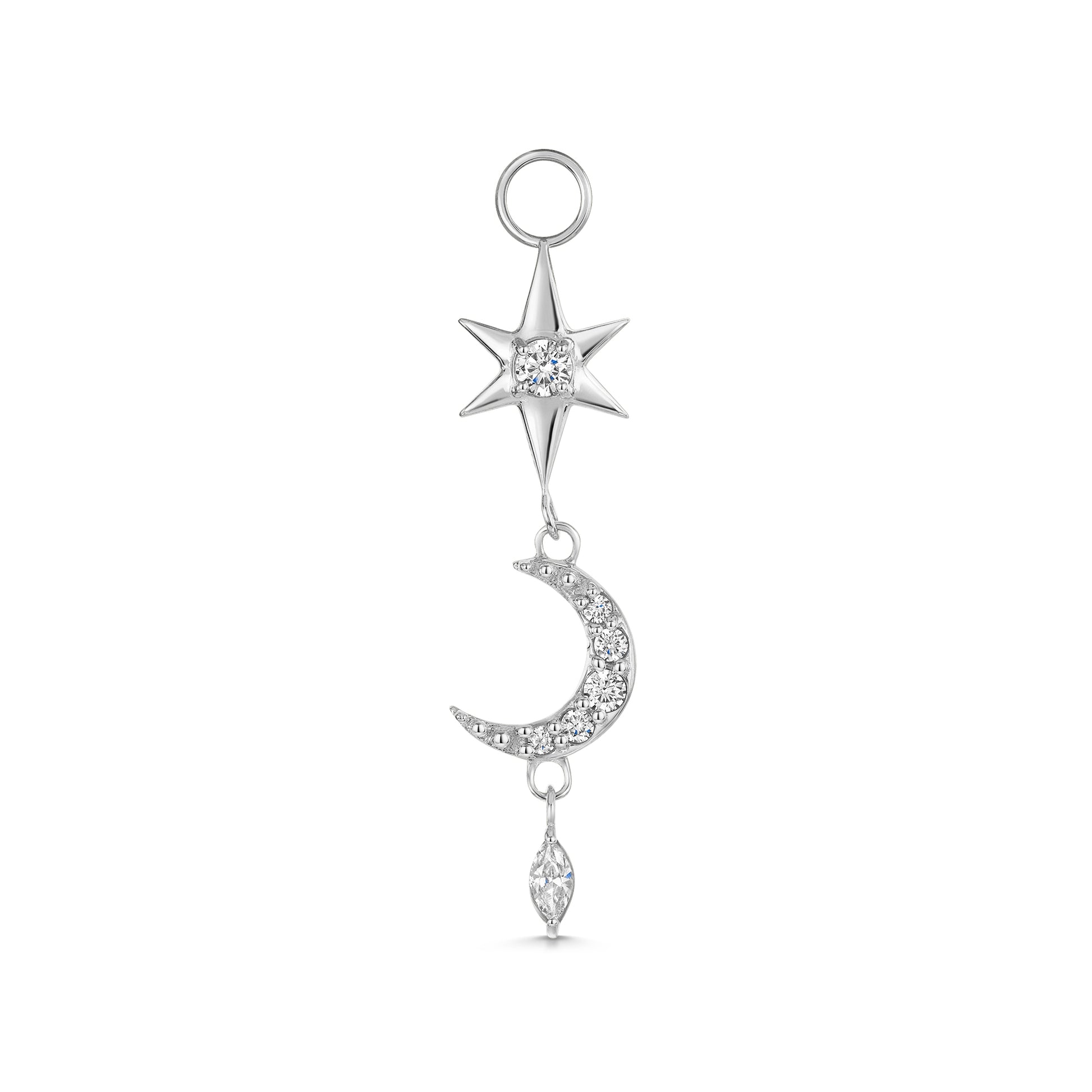 Laura Bond Jewellery Bold and Gold Edinburgh 9k solid white gold Night Beam drop earring charm Chains and Charms