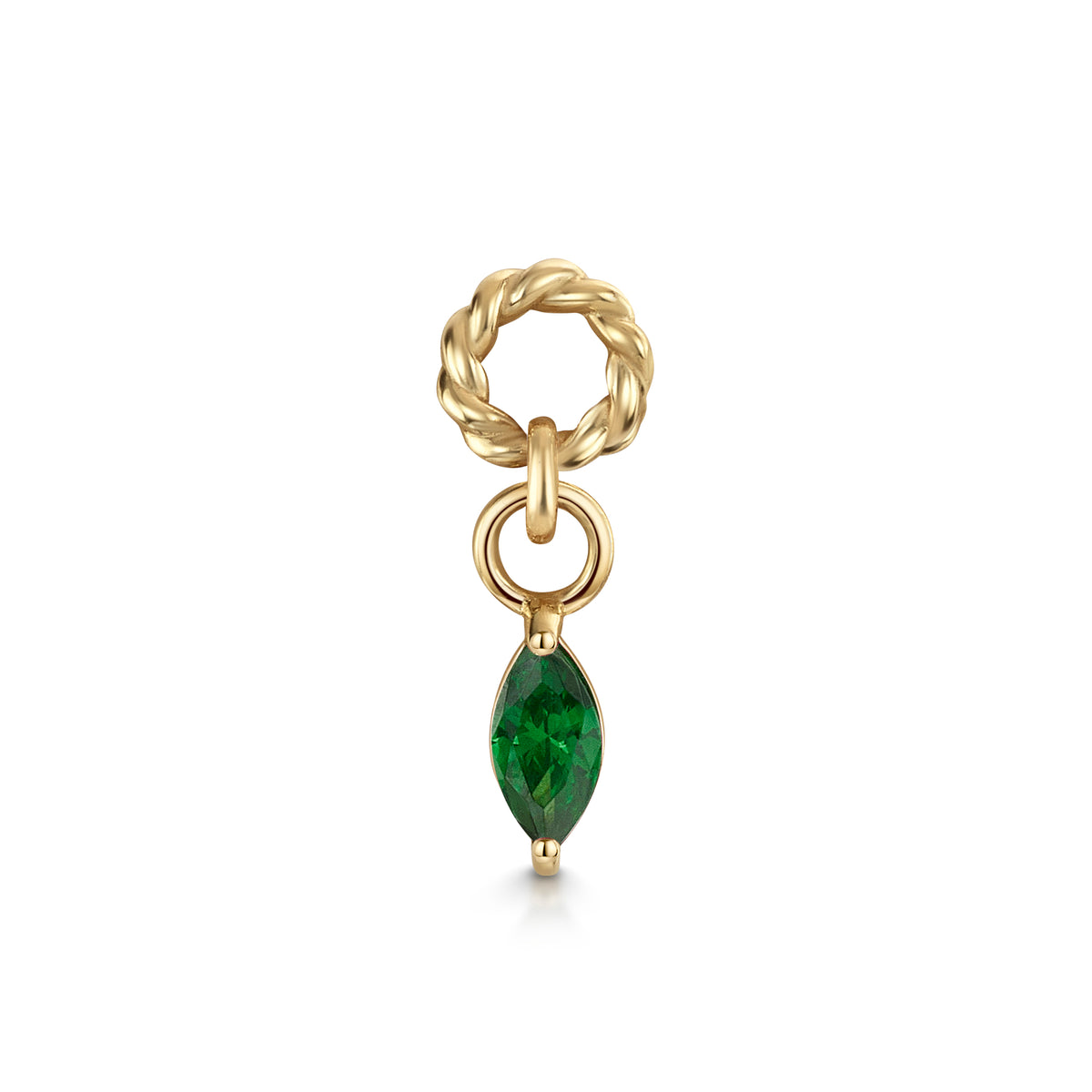 9k solid yellow gold twisted Cressida green earring charm