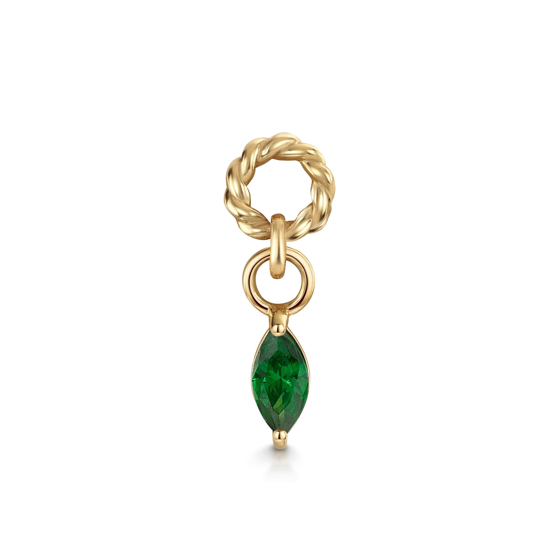 Laura Bond Jewellery Bold and Gold Edinburgh 9k solid yellow gold twisted Cressida green earring charm Chains and Charms