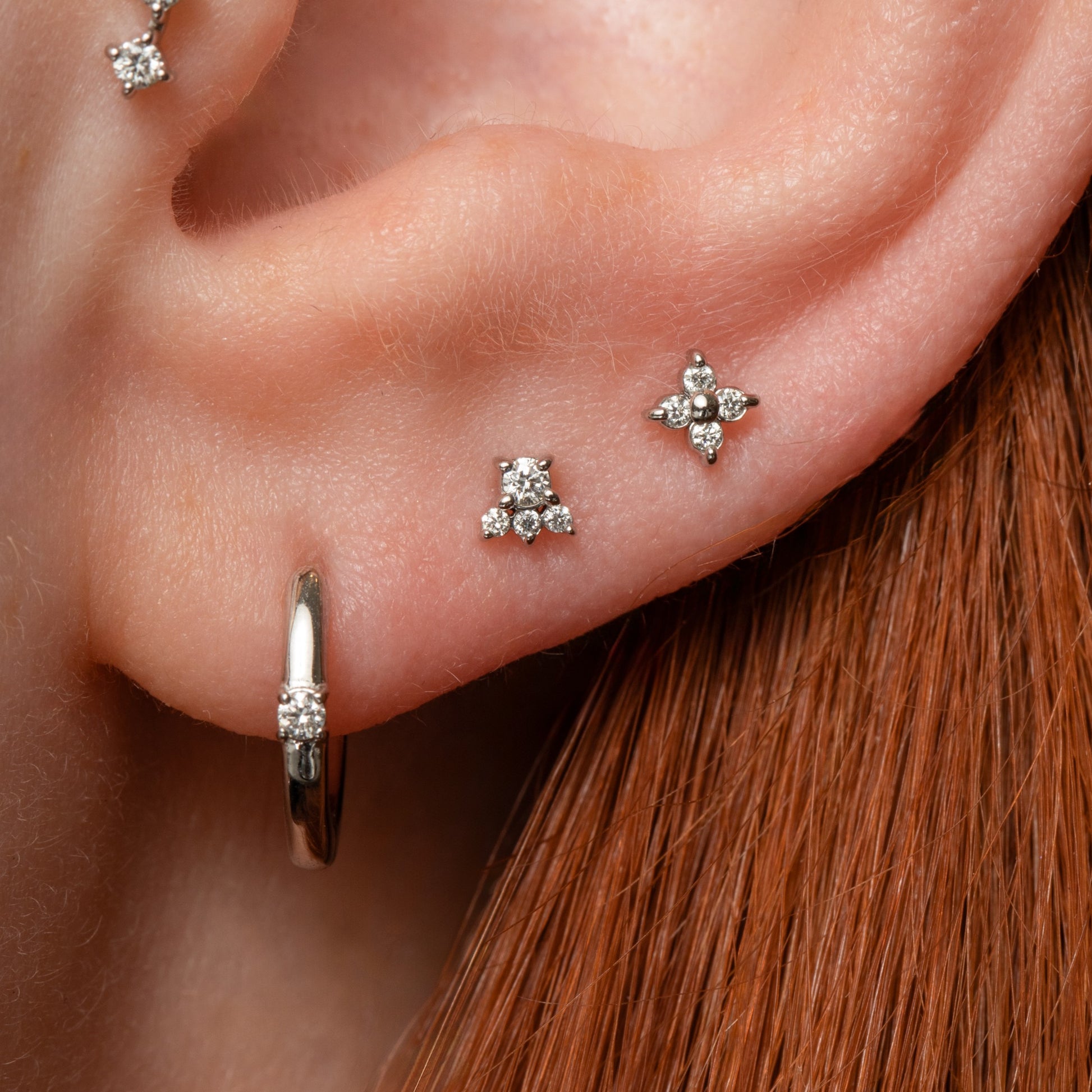 Laura Bond Jewellery Bold and Gold Edinburgh 14k solid white gold Lady Luck flat back labret stud earring Cartilage Studs