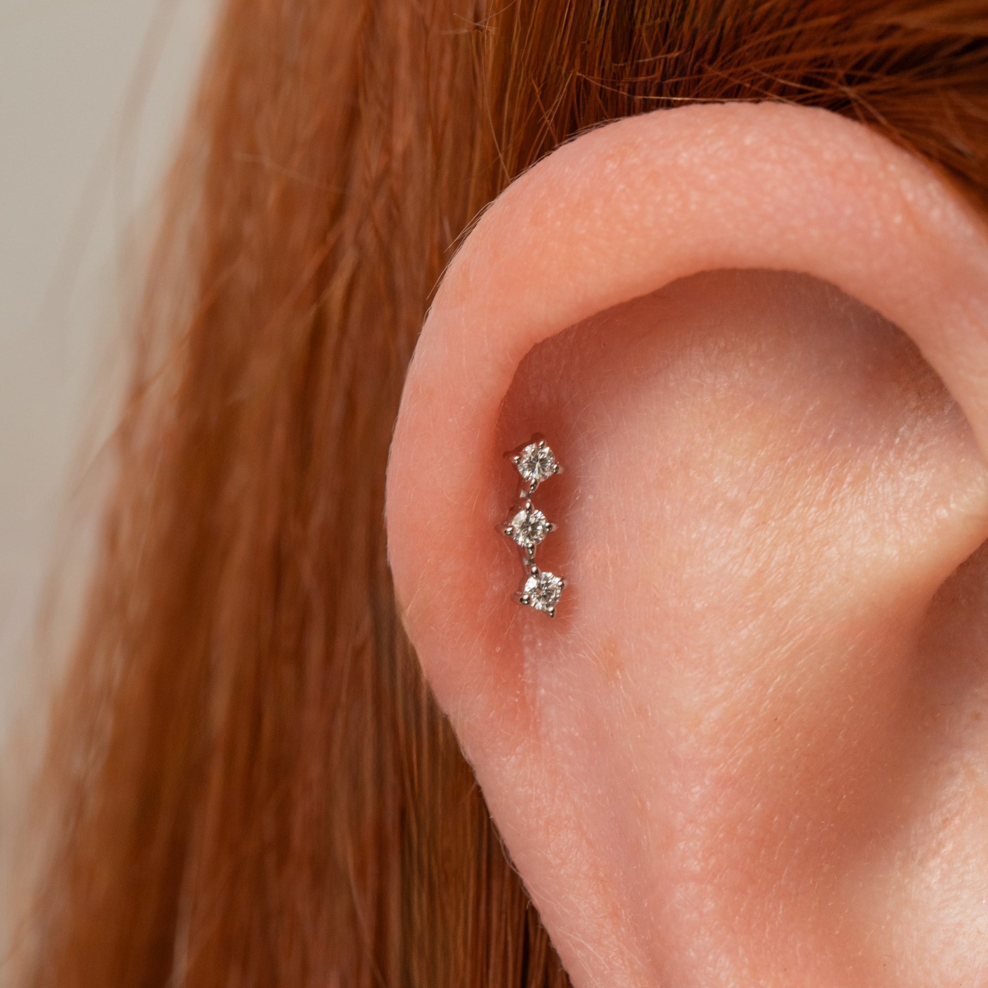 Laura Bond Jewellery 14k solid white gold diamond trinity flat back labret stud earring Cartilage Studs