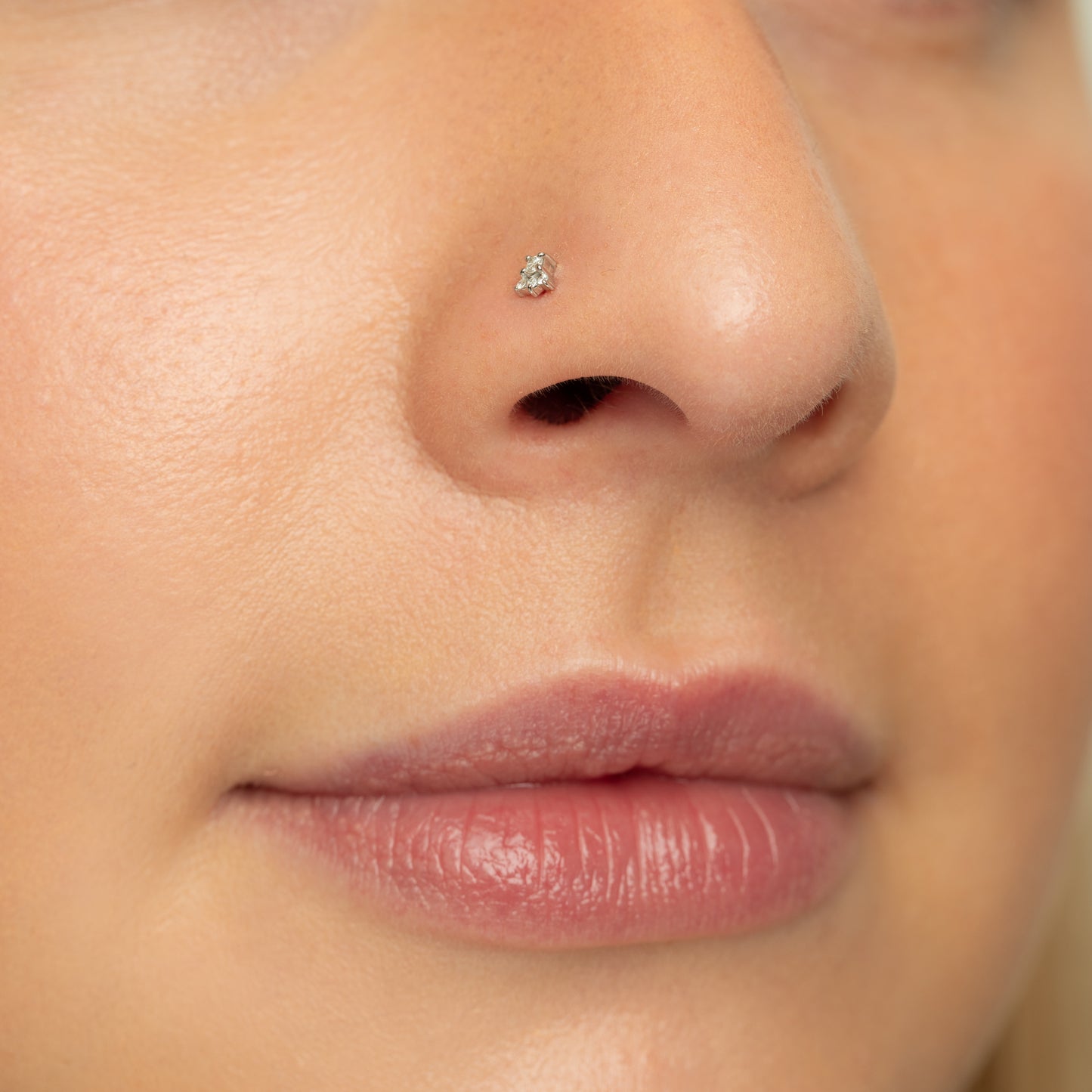 Laura Bond Jewellery 14k solid white gold Elsie flat back diamond labret stud earring Cartilage Studs