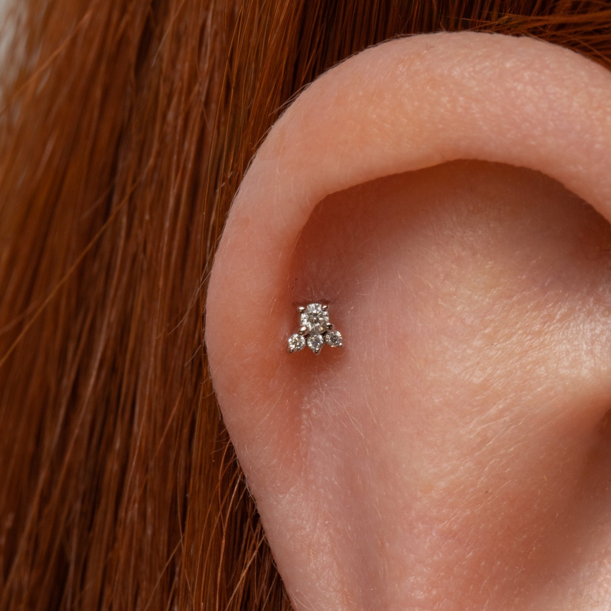 Laura Bond Jewellery 14k solid white gold Elsie flat back diamond labret stud earring Cartilage Studs