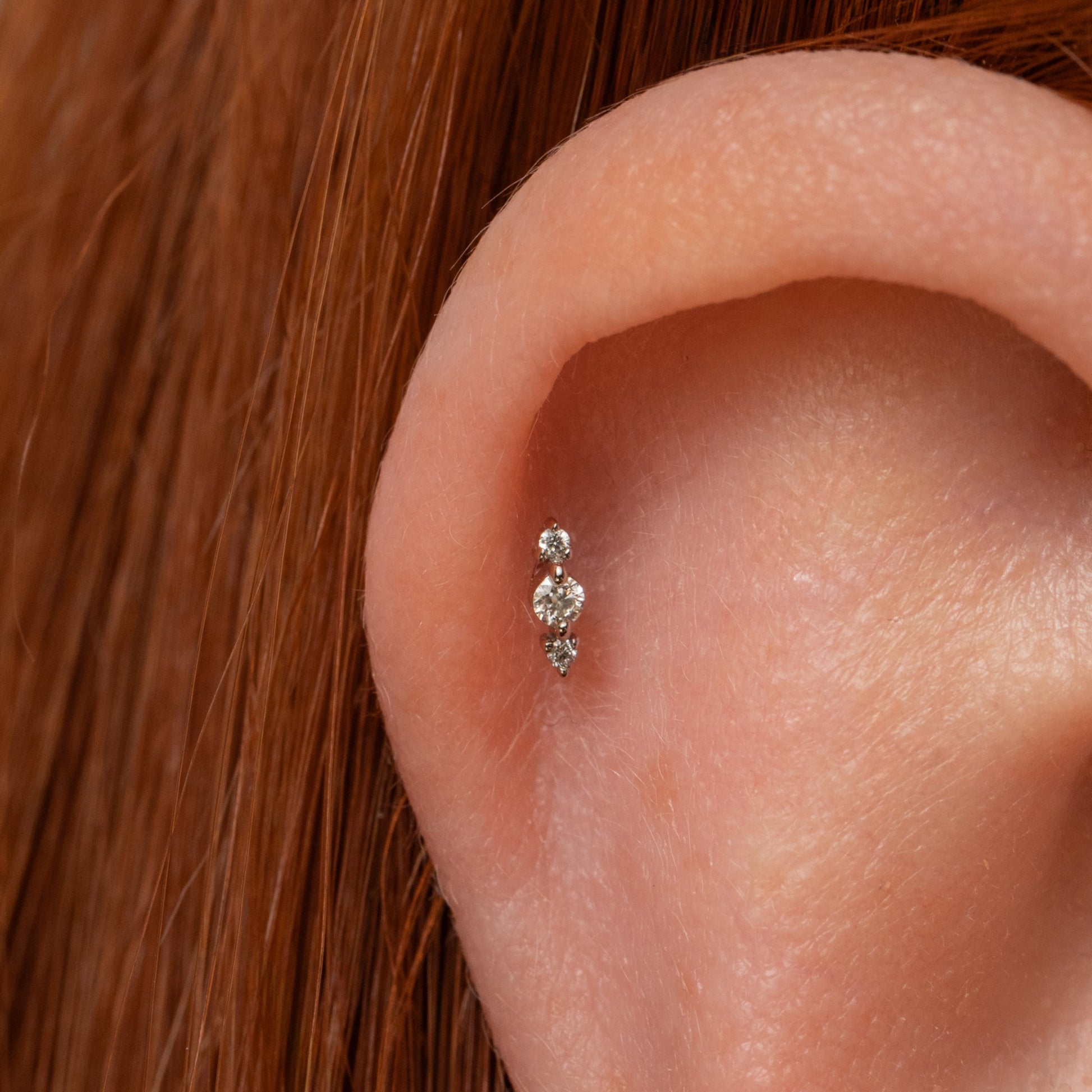 Laura Bond Jewellery 14k solid white gold Iris diamond flat back labret stud earring Cartilage Studs