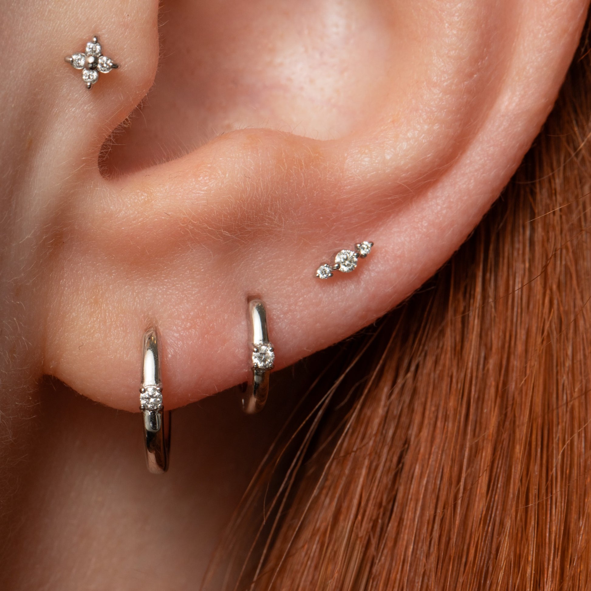 Laura Bond Jewellery 14k solid white gold Iris diamond flat back labret stud earring Cartilage Studs