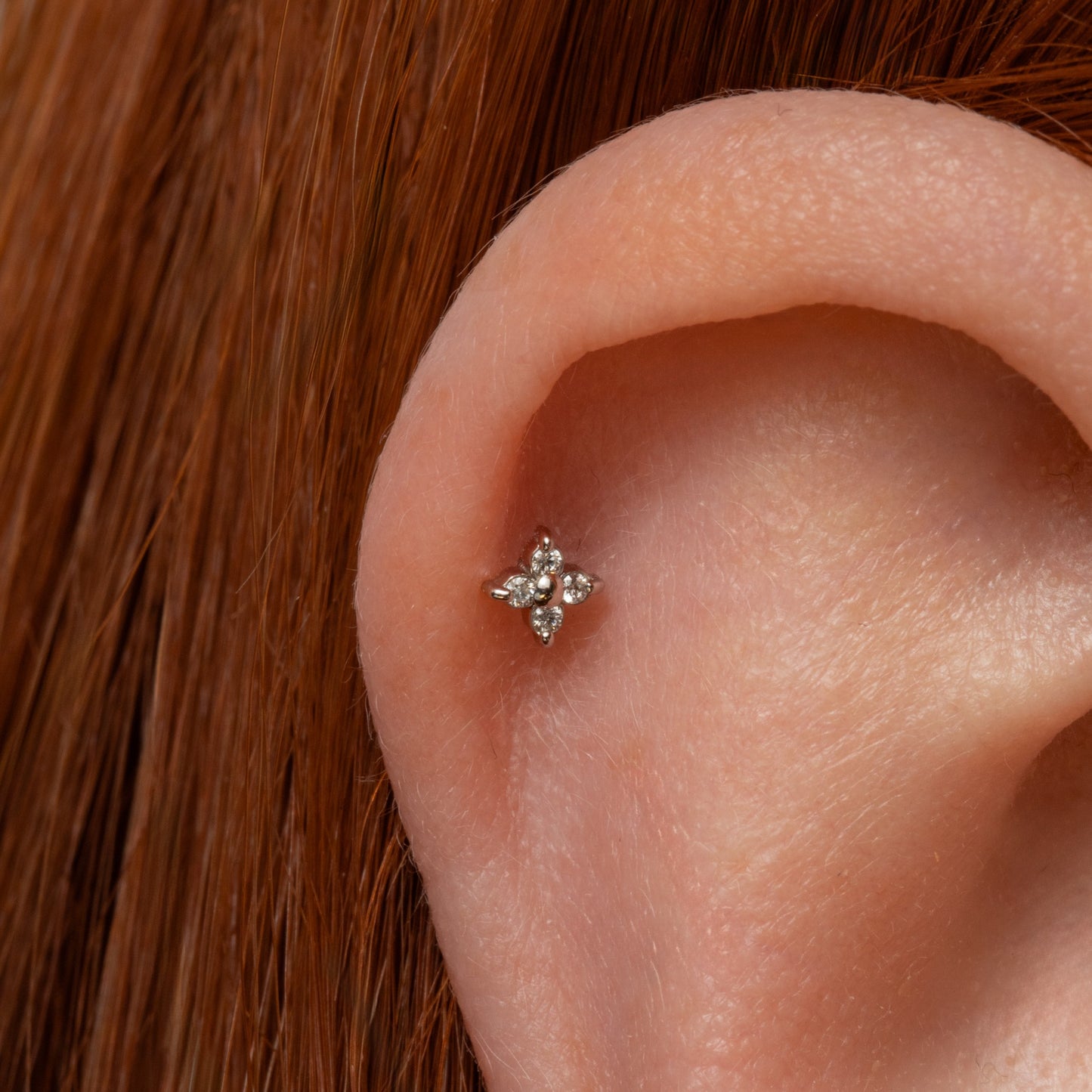 Laura Bond Jewellery 14k solid white gold Lady Luck flat back labret stud earring Cartilage Studs