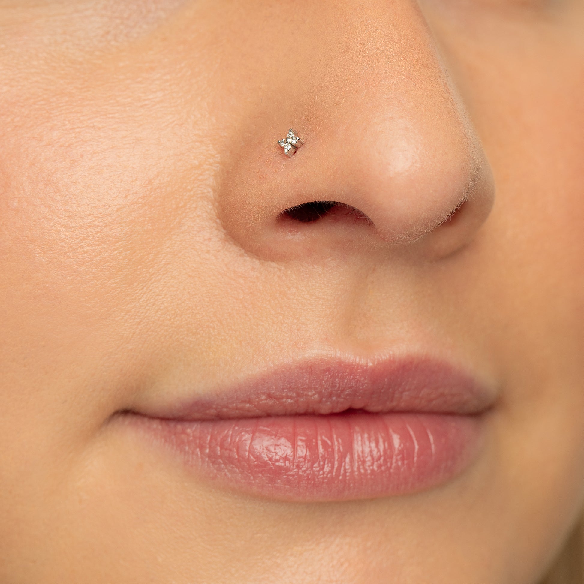 Laura Bond Jewellery 14k solid white gold Lady Luck flat back labret stud earring Cartilage Studs