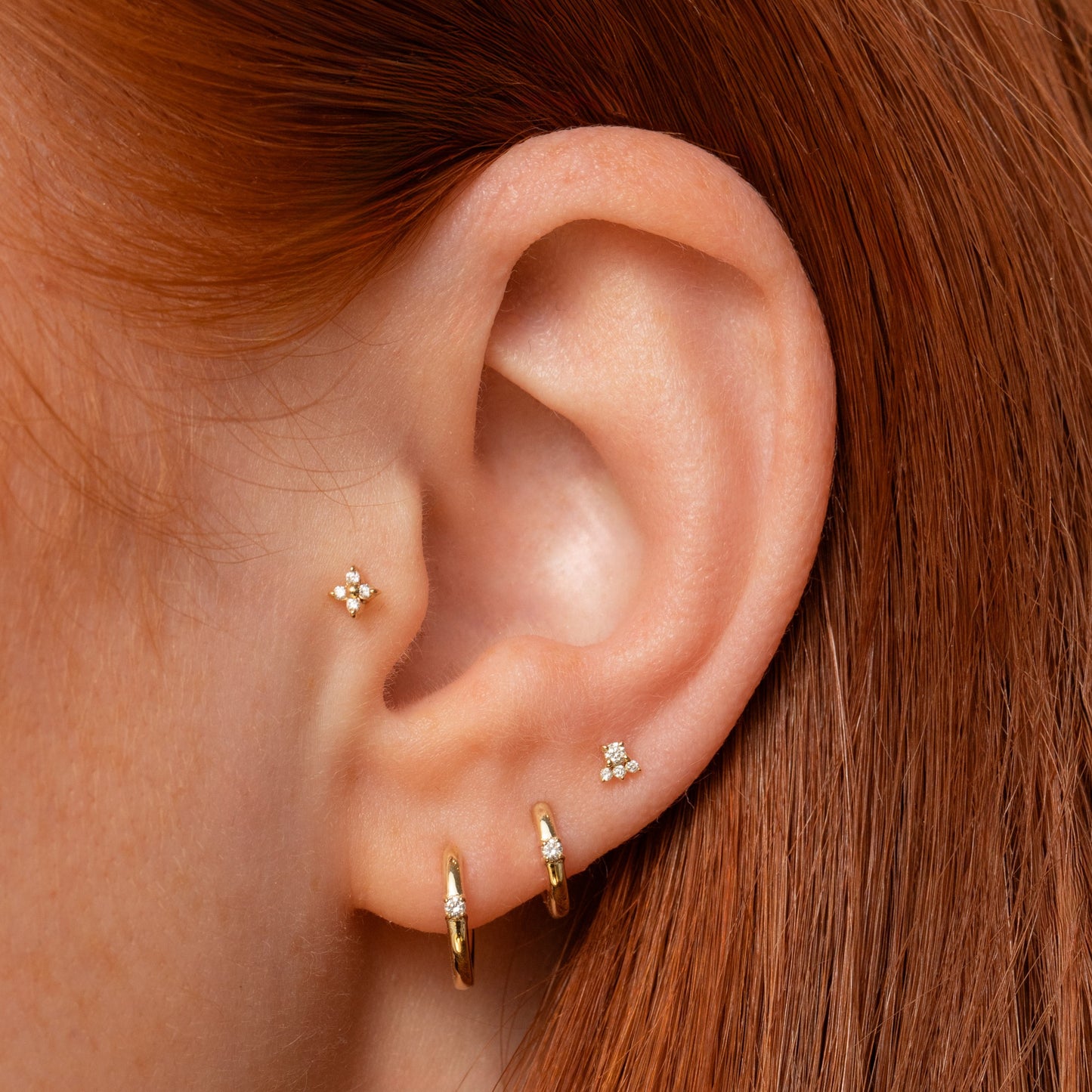 Laura Bond Jewellery 14k solid yellow gold Elsie flat back labret diamond stud earring Cartilage Studs