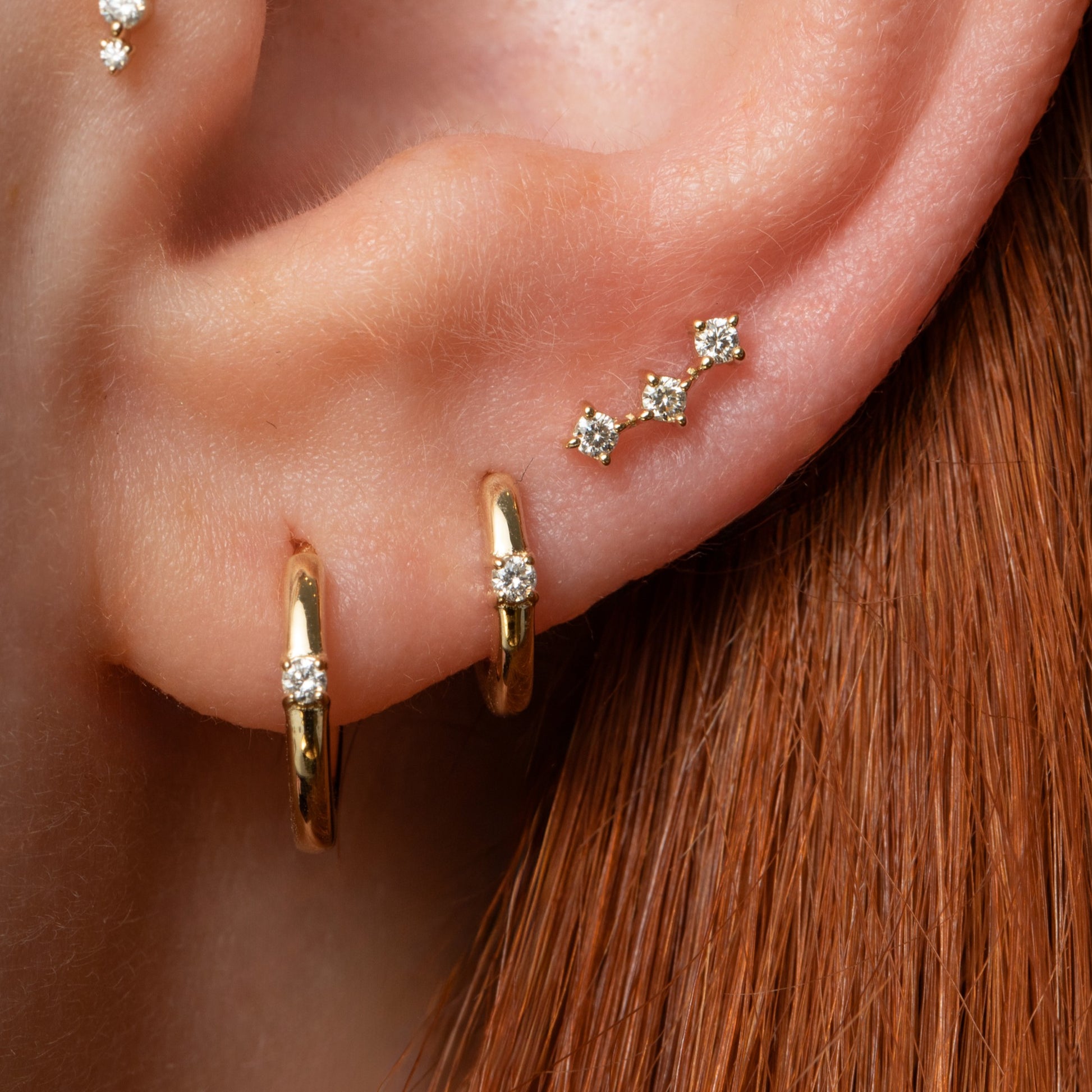 astrid miyu maria tash Diamonds by Laura Bond - 14k solid yellow gold diamond trinity flat back labret stud earring Cartilage Studs Laura Bond