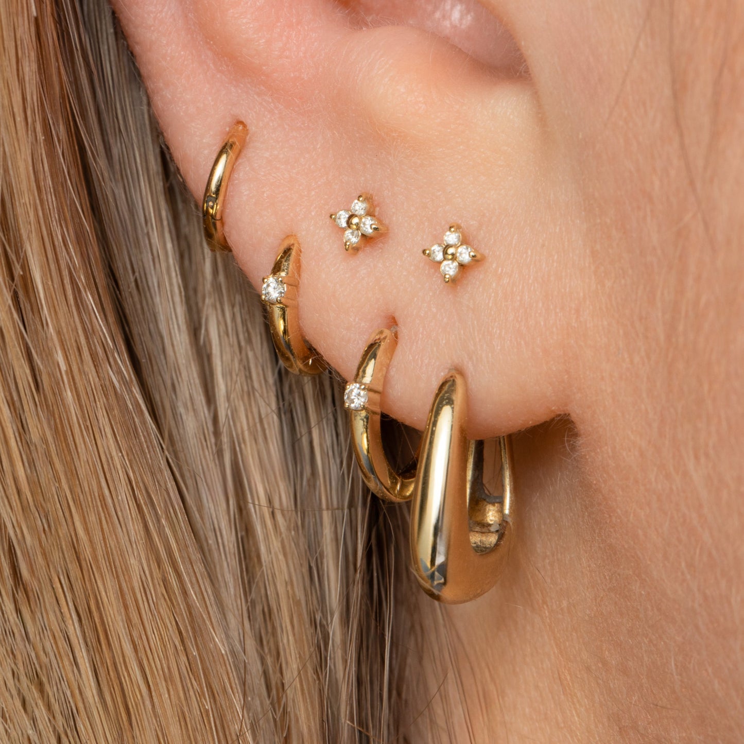 astrid miyu maria tash Diamonds by Laura Bond - 14k solid yellow gold diamond huggie hoop 8mm Huggies and Hoops Laura Bond