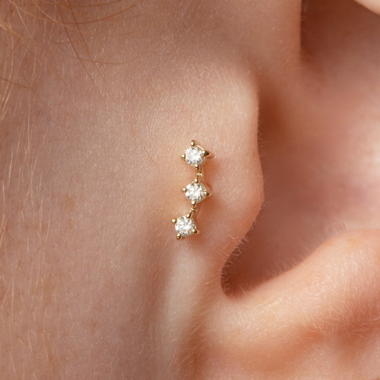 Laura Bond Jewellery 14k solid yellow gold diamond trinity flat back labret stud earring Cartilage Studs
