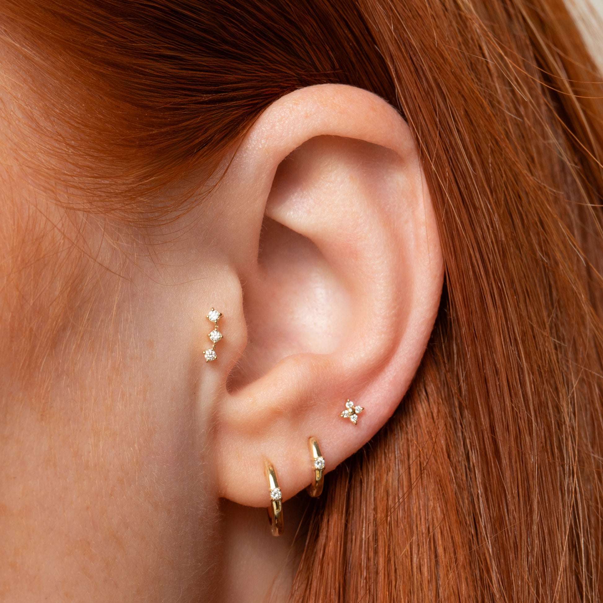 Laura Bond Jewellery 14k solid yellow gold diamond trinity flat back labret stud earring Cartilage Studs