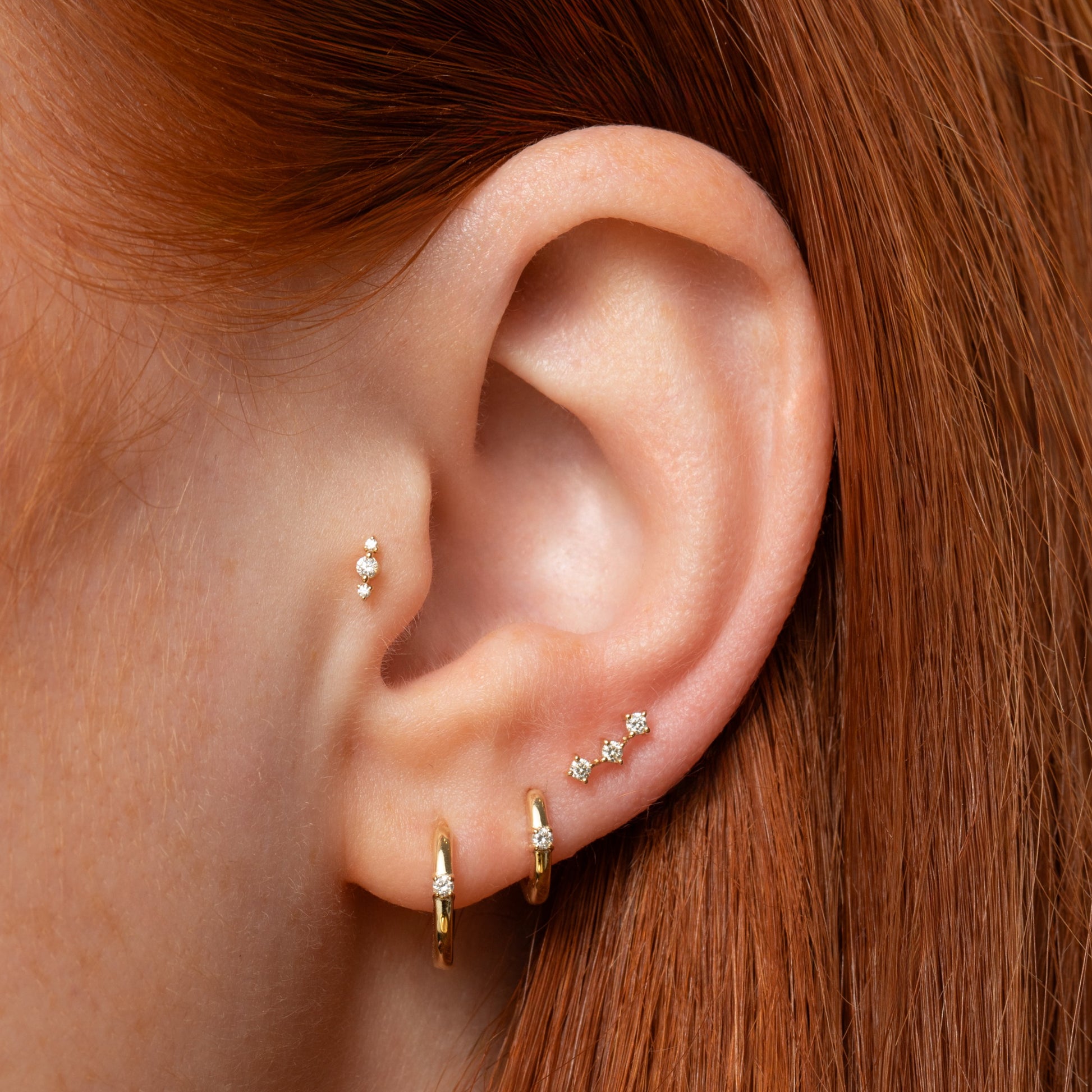 Laura Bond Jewellery 14k solid yellow gold diamond trinity flat back labret stud earring Cartilage Studs