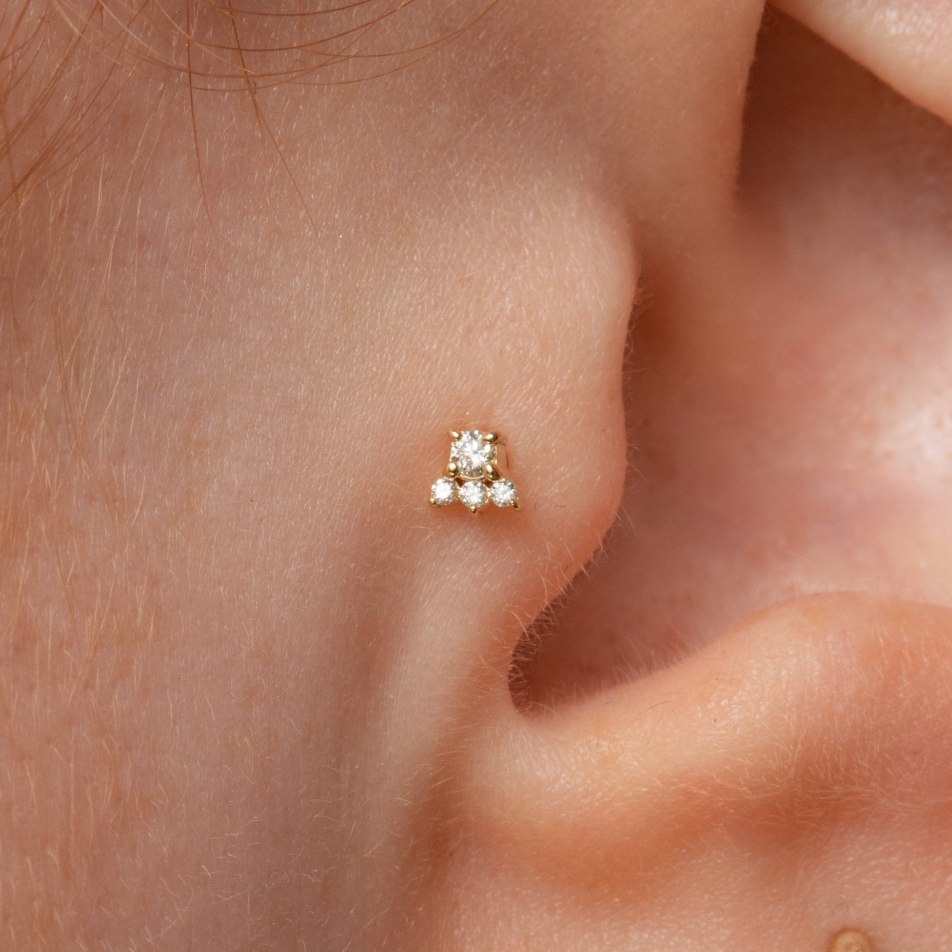 Laura Bond Jewellery 14k solid yellow gold Elsie flat back labret diamond stud earring Cartilage Studs