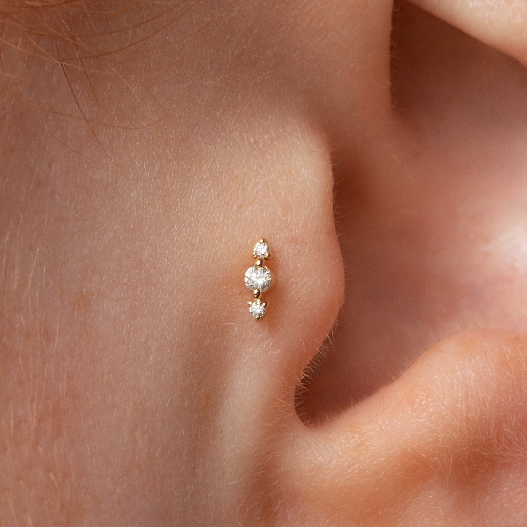 Laura Bond Jewellery 14k solid yellow gold Iris flat back labret diamond stud earring Cartilage Studs