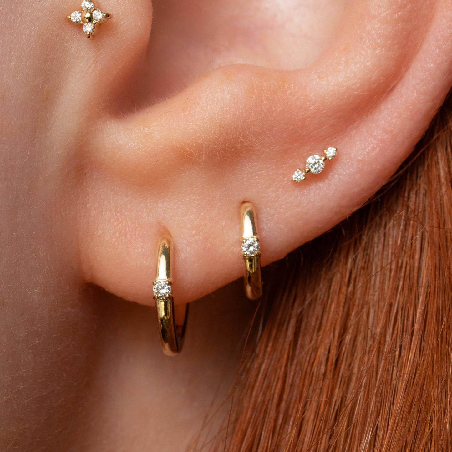 Laura Bond Jewellery 14k solid yellow gold Iris flat back labret diamond stud earring Cartilage Studs