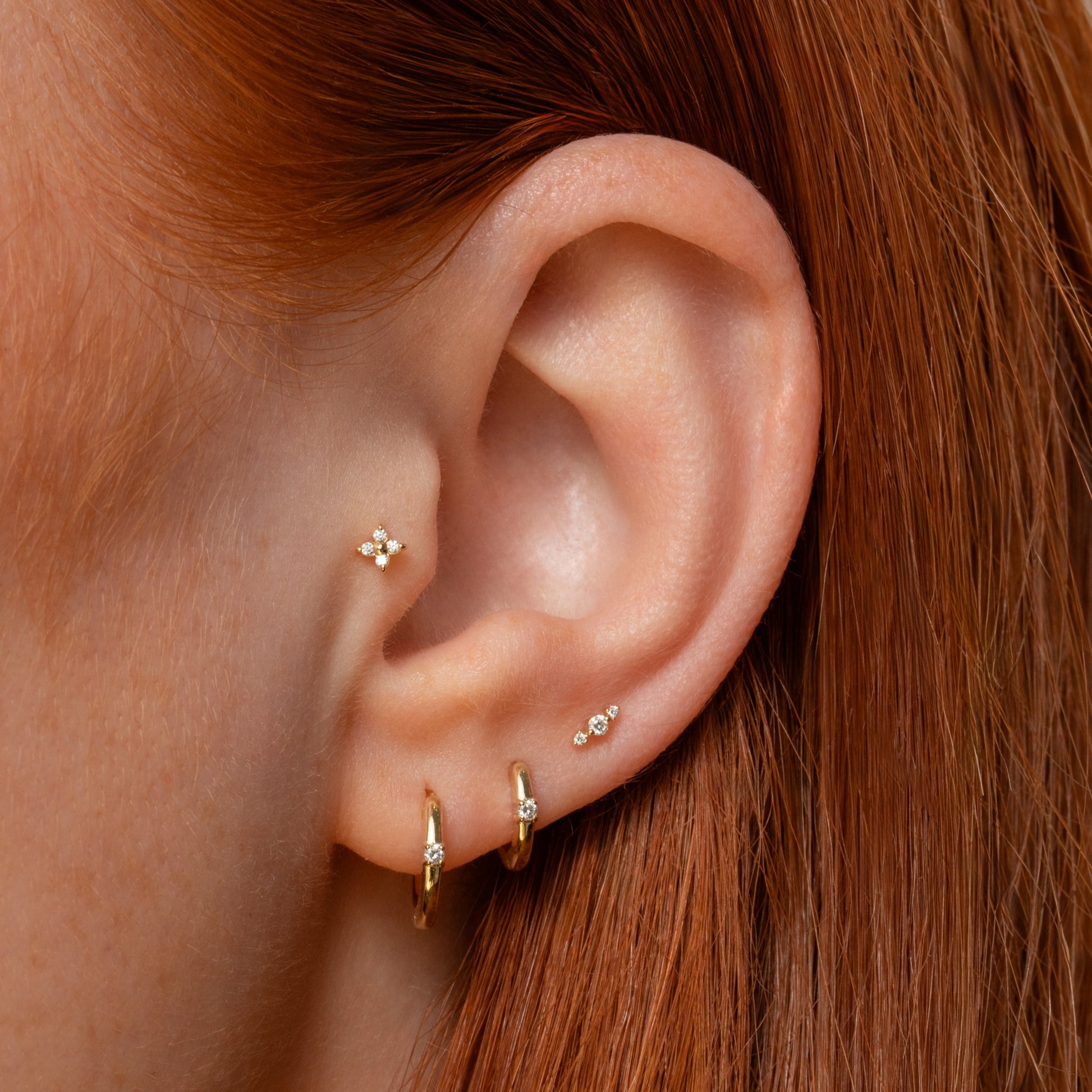 Laura Bond Jewellery 14k solid yellow gold Iris flat back labret diamond stud earring Cartilage Studs