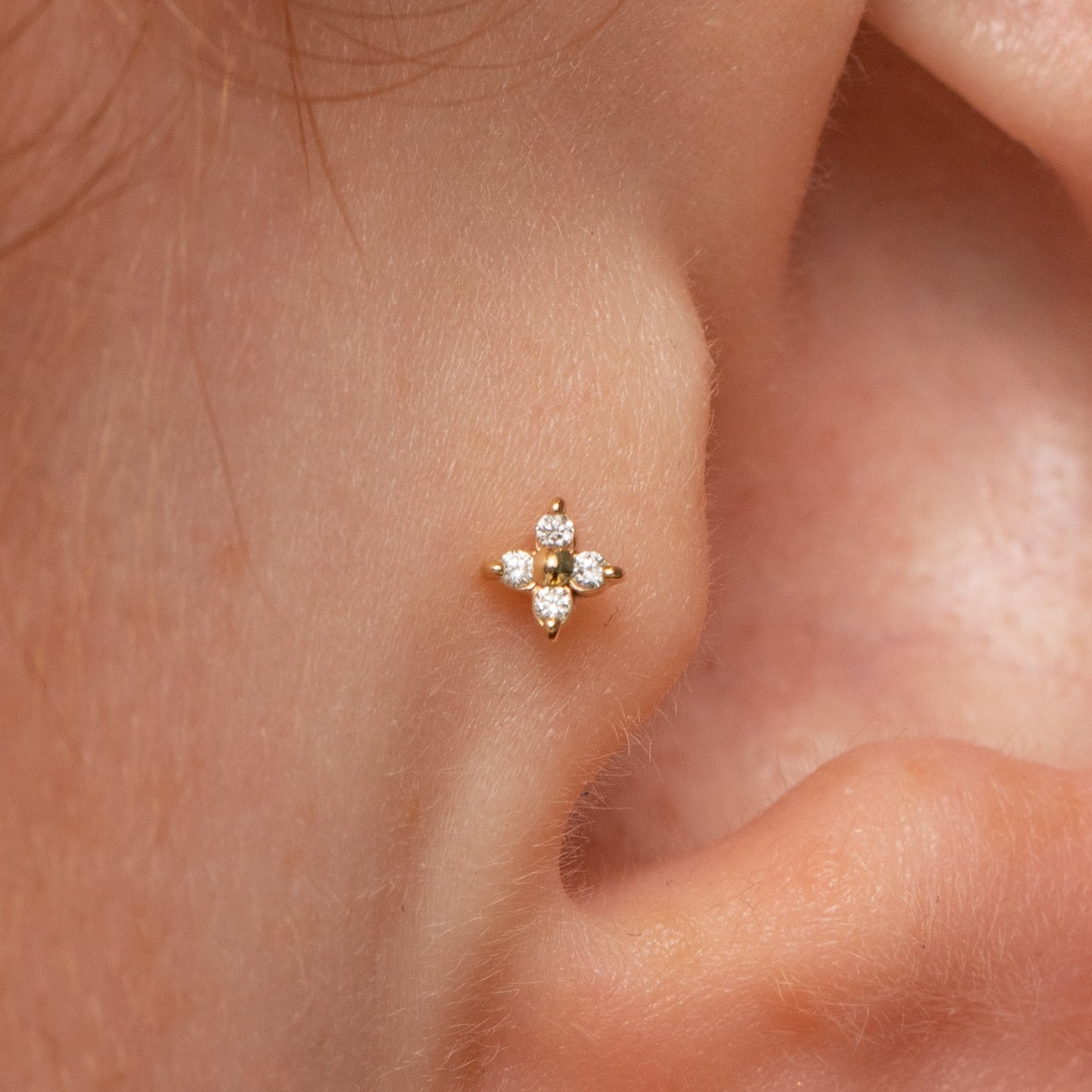 Laura Bond Jewellery 14k solid yellow gold Lady Luck flat back diamond labret stud earring Cartilage Studs