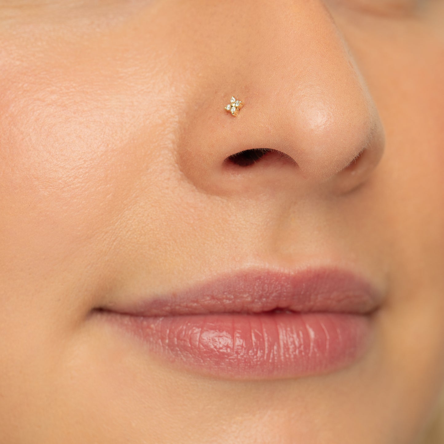 Laura Bond Jewellery 14k solid yellow gold Lady Luck flat back diamond labret stud earring Cartilage Studs