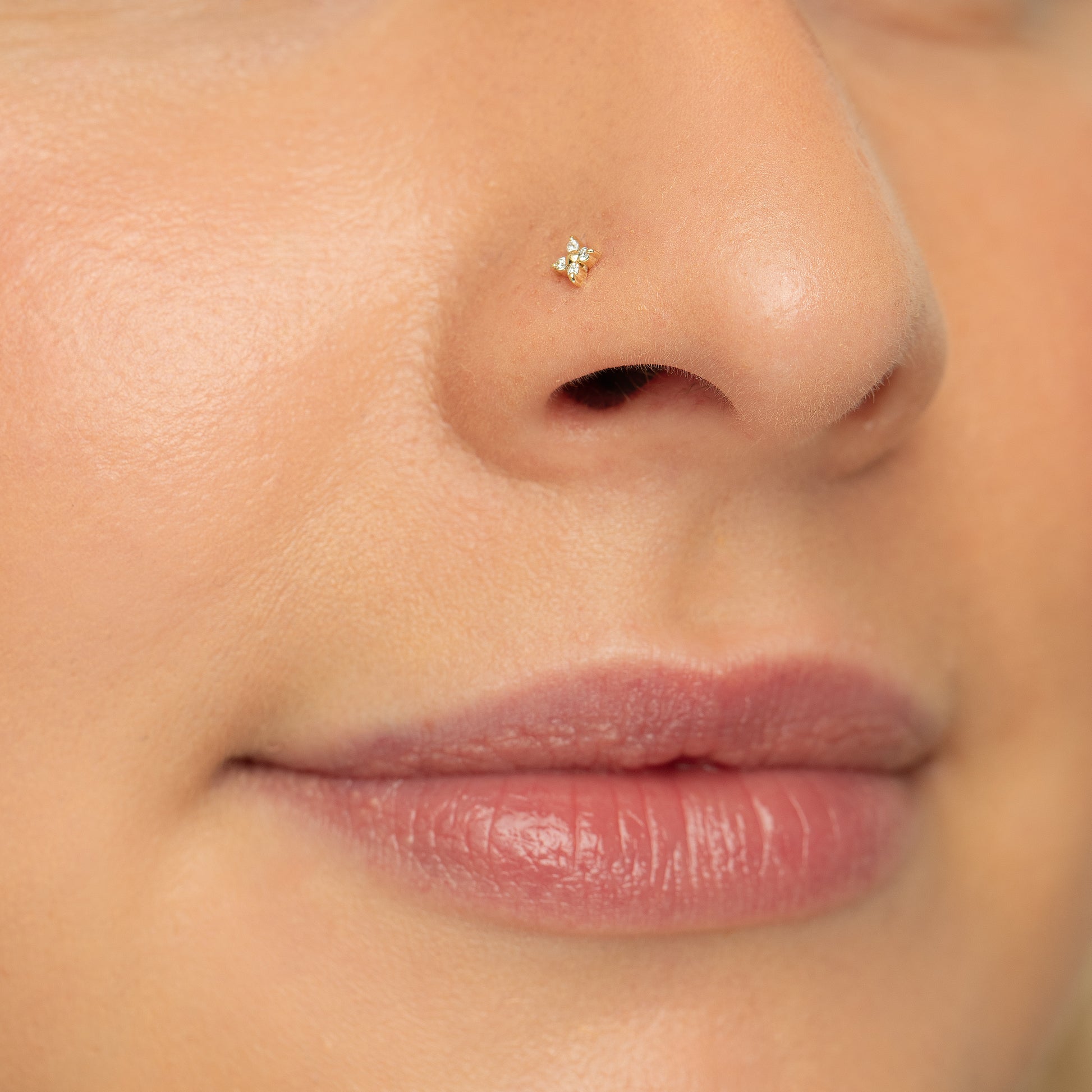 Laura Bond Jewellery 14k solid yellow gold Lady Luck flat back diamond labret stud earring Cartilage Studs
