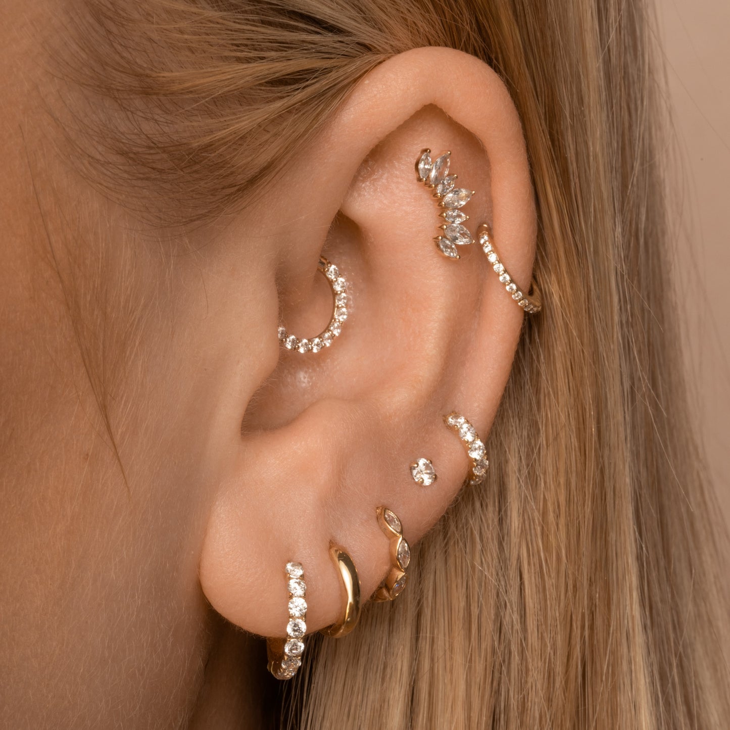 Laura Bond Jewellery Bold and Gold Edinburgh 9k solid yellow gold 8mm 16g simple crystal hoop for daith or septum Huggies and Hoops