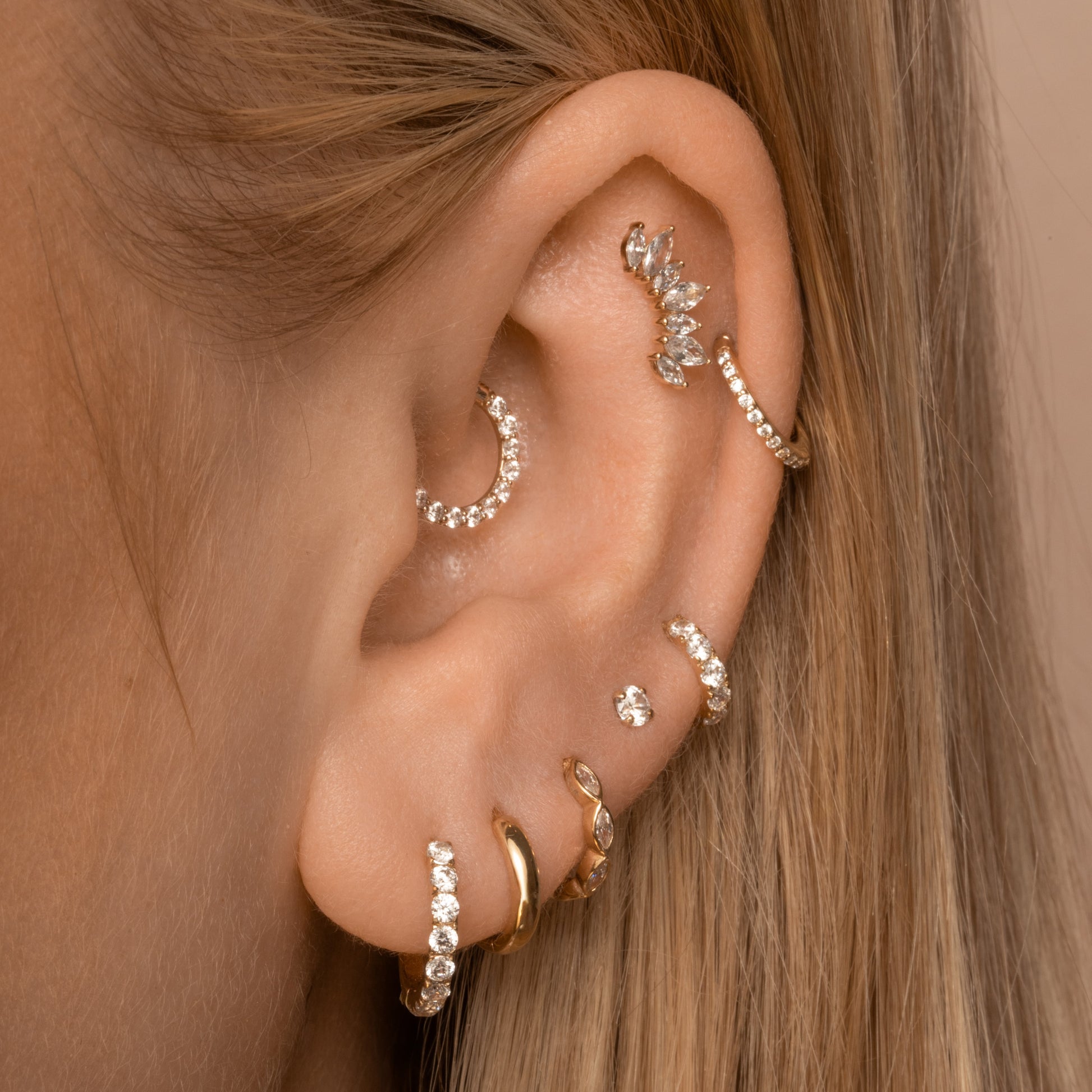 Laura Bond Jewellery Bold and Gold Edinburgh 9k solid yellow gold 8mm 16g simple crystal hoop for daith or septum Huggies and Hoops
