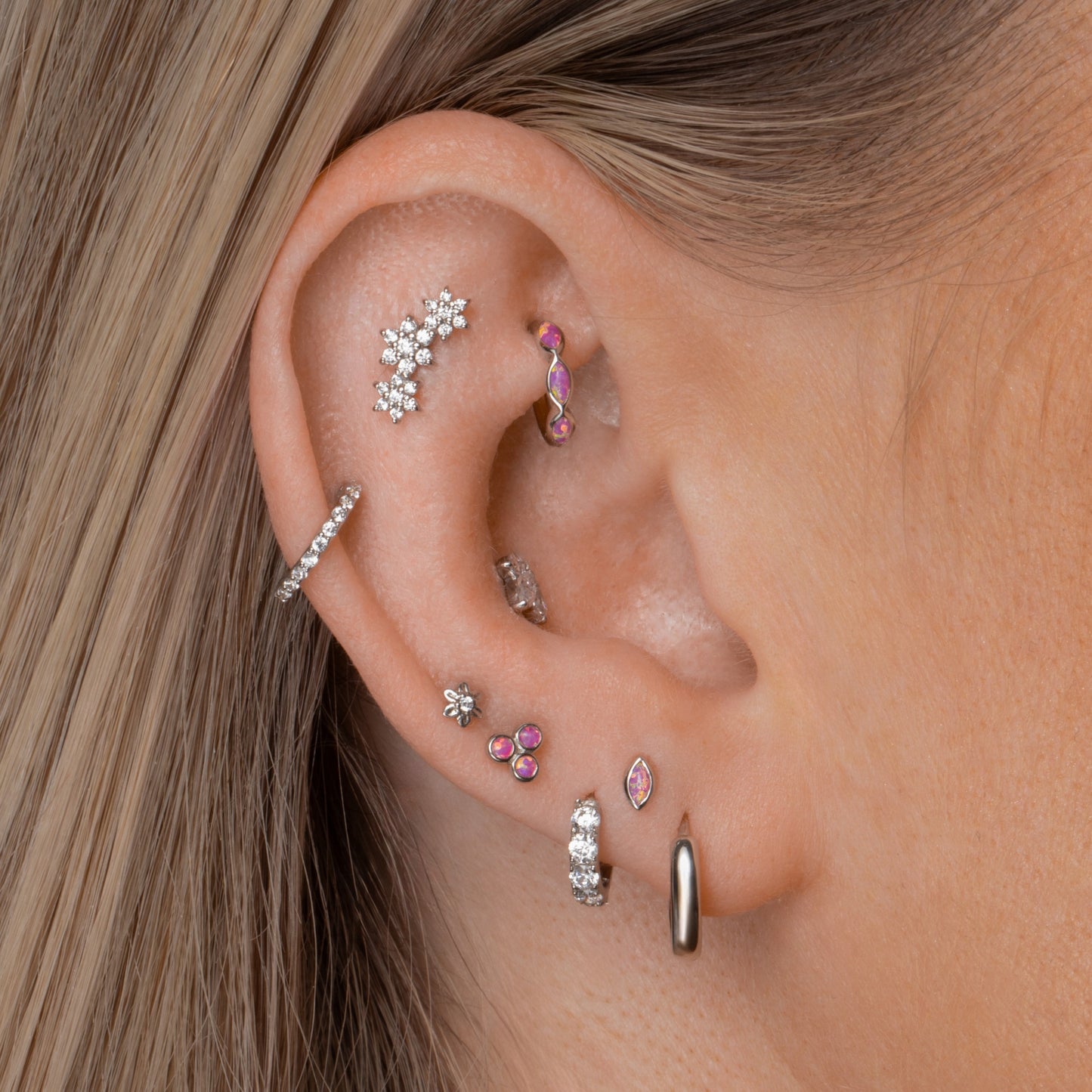 Laura Bond Jewellery 9k solid white gold 6mm simple crystal mini huggie earring Huggies and Hoops