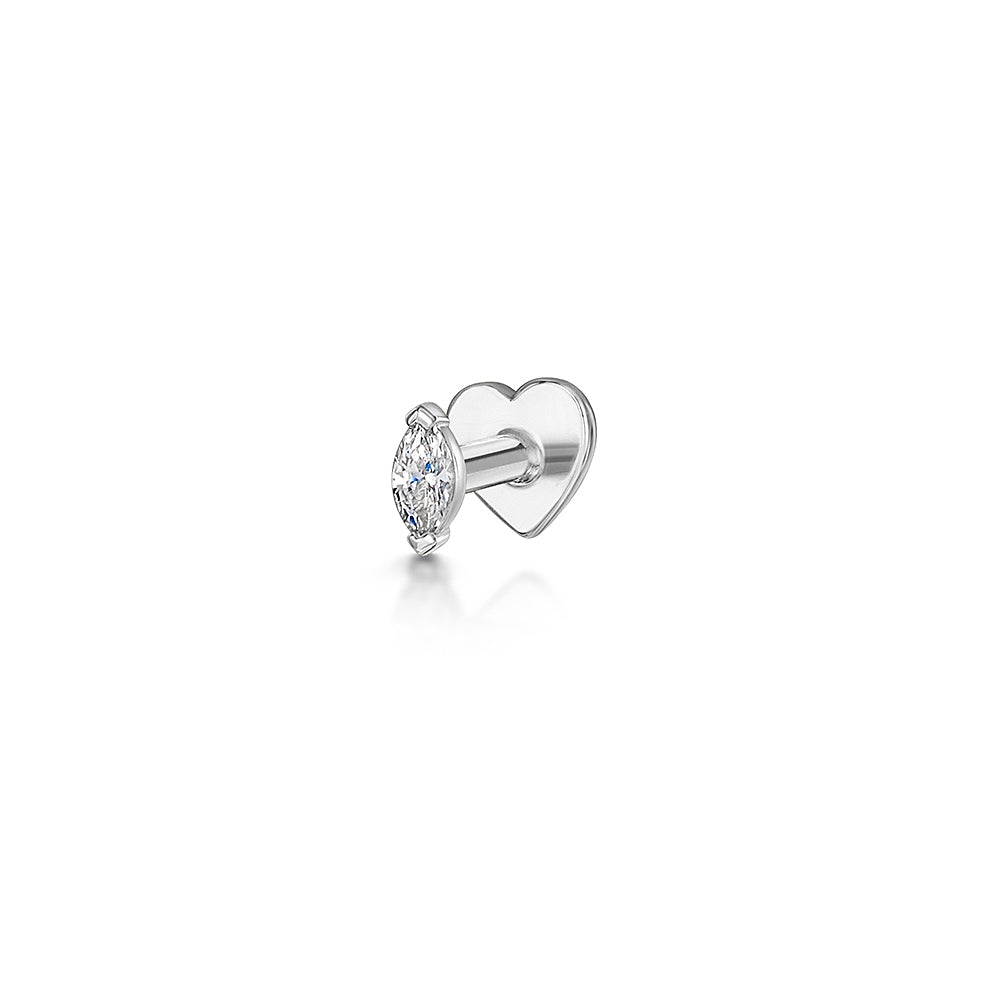 14K solid white gold tiny marquise flat back labret stud earring 8mm