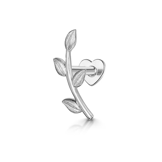 Laura Bond 14k solid white gold textured vine garland flat back labret stud earring 8mm Cartilage Studs